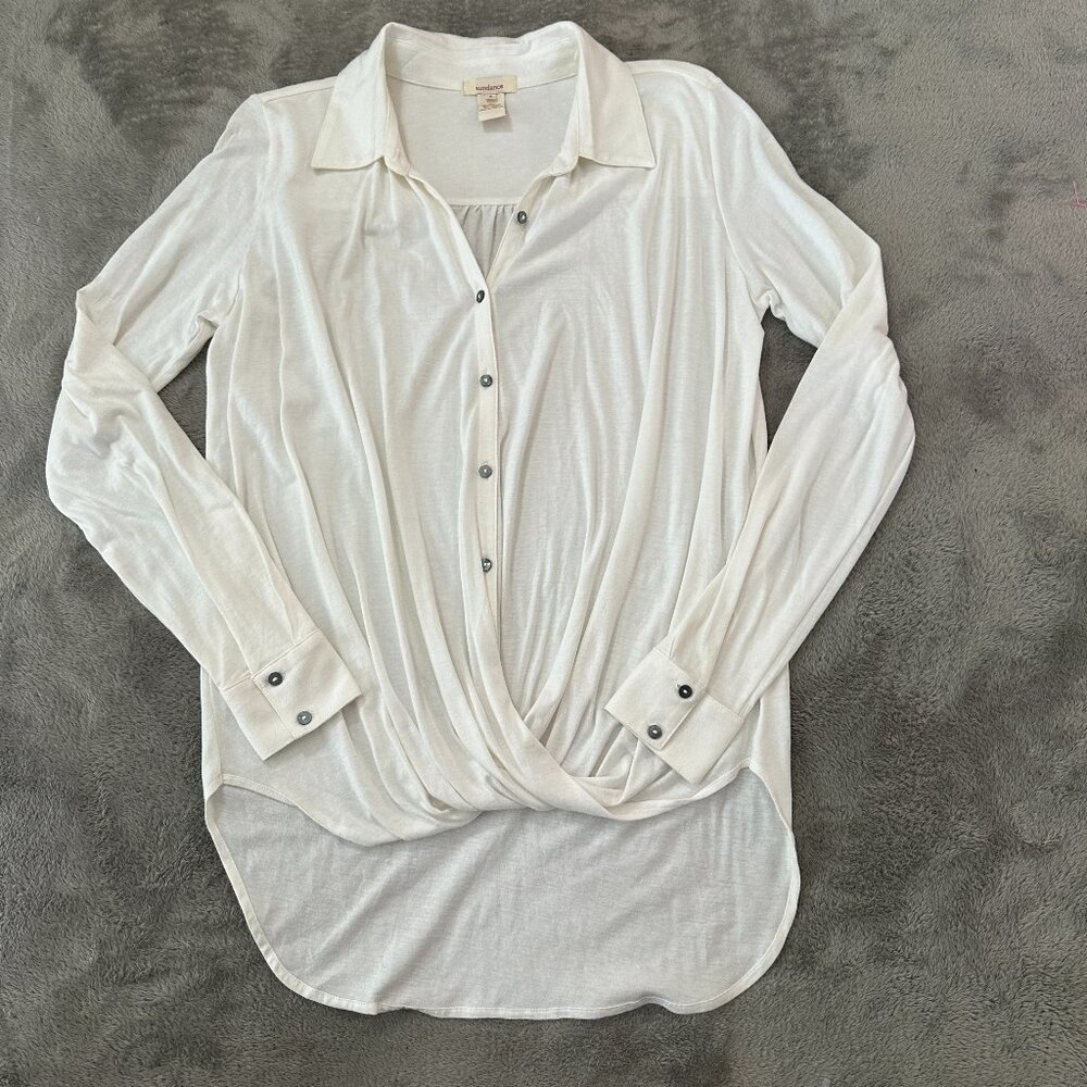 Sundance Long Sleeve Button Up Wrap Shirt SMALL Modal Cotton Stretch Knit